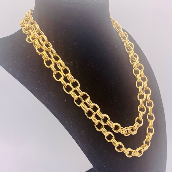 Long 35” vintage gold chain necklace new old stock double link - Picture 8 of 11